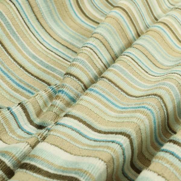 Striped Pattern In Blue Brown Colour Velvet Upholstery Fabric JO-970 - Made To Measure Curtains