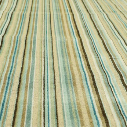 Striped Pattern In Blue Brown Colour Velvet Upholstery Fabric JO-970 - Made To Measure Curtains