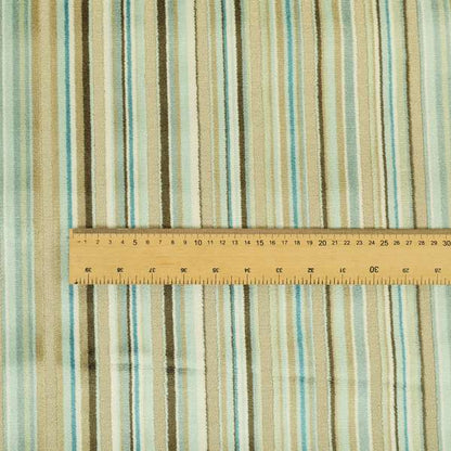 Striped Pattern In Blue Brown Colour Velvet Upholstery Fabric JO-970 - Roman Blinds