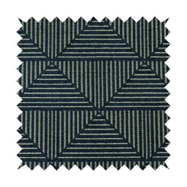 Navy Blue Silver Shiny Geometric Triangle Pattern Soft Chenille Upholstery Fabric JO-971