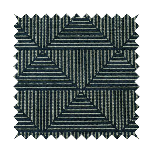 Navy Blue Silver Shiny Geometric Triangle Pattern Soft Chenille Upholstery Fabric JO-971