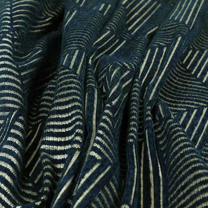 Navy Blue Silver Shiny Geometric Triangle Pattern Soft Chenille Upholstery Fabric JO-971 - Handmade Cushions