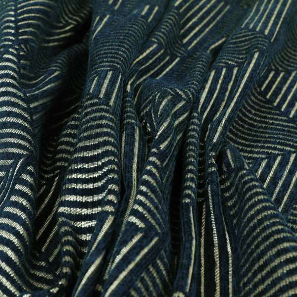 Navy Blue Silver Shiny Geometric Triangle Pattern Soft Chenille Upholstery Fabric JO-971 - Made To Measure Curtains