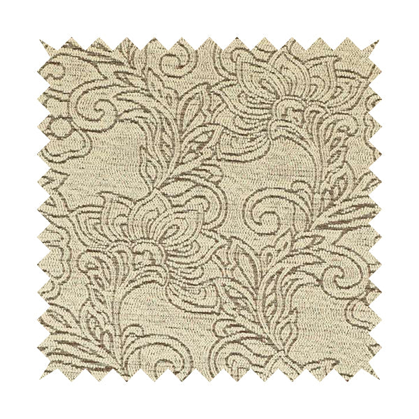 Voyage Of Floral Pattern In Cream Colour Woven Soft Chenille Upholstery Fabric JO-972 - Made To Measure Curtains