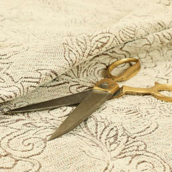 Voyage Of Floral Pattern In Cream Colour Woven Soft Chenille Upholstery Fabric JO-972 - Made To Measure Curtains