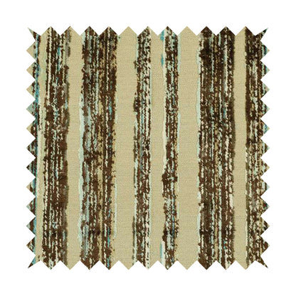 Faded Stripes Pattern In Blue Brown Colour Velvet Upholstery Fabric JO-975 - Made To Measure Curtains