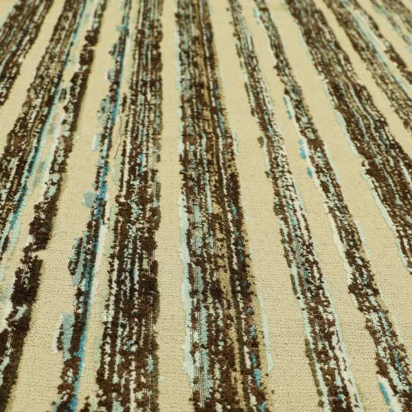 Faded Stripes Pattern In Blue Brown Colour Velvet Upholstery Fabric JO-975 - Roman Blinds