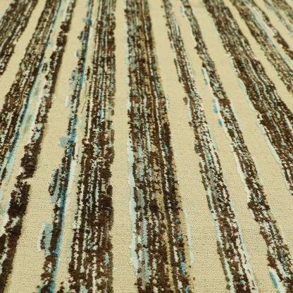 Faded Stripes Pattern In Blue Brown Colour Velvet Upholstery Fabric JO-975 - Roman Blinds