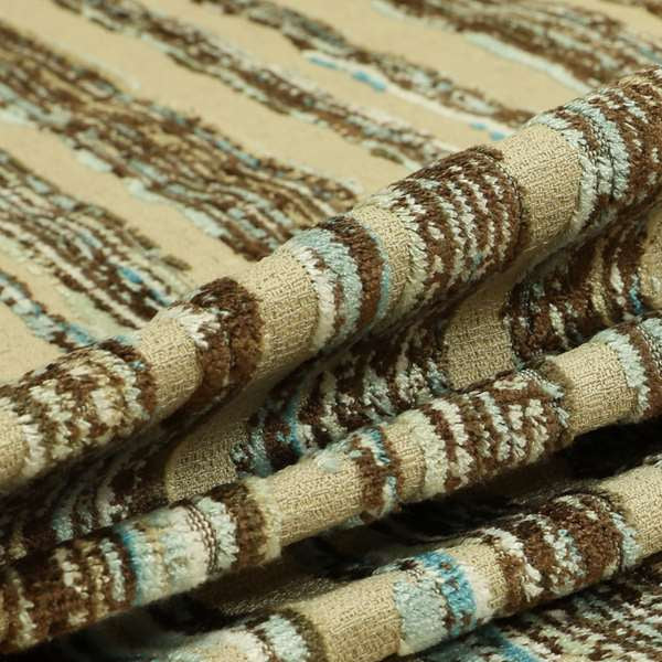 Faded Stripes Pattern In Blue Brown Colour Velvet Upholstery Fabric JO-975 - Made To Measure Curtains