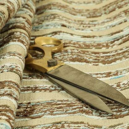 Faded Stripes Pattern In Blue Brown Colour Velvet Upholstery Fabric JO-975 - Made To Measure Curtains