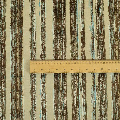 Faded Stripes Pattern In Blue Brown Colour Velvet Upholstery Fabric JO-975 - Roman Blinds