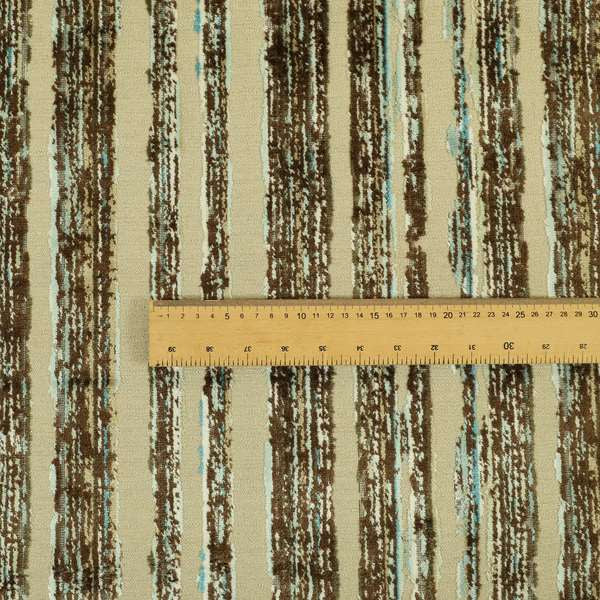 Faded Stripes Pattern In Blue Brown Colour Velvet Upholstery Fabric JO-975 - Made To Measure Curtains