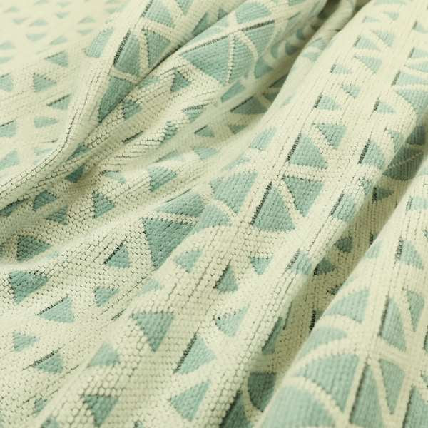 White Blue Colour Geometric Triangle Pattern Chenille Upholstery Fabric JO-976 - Made To Measure Curtains