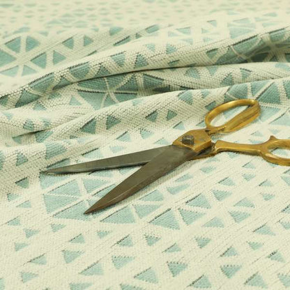 White Blue Colour Geometric Triangle Pattern Chenille Upholstery Fabric JO-976 - Made To Measure Curtains