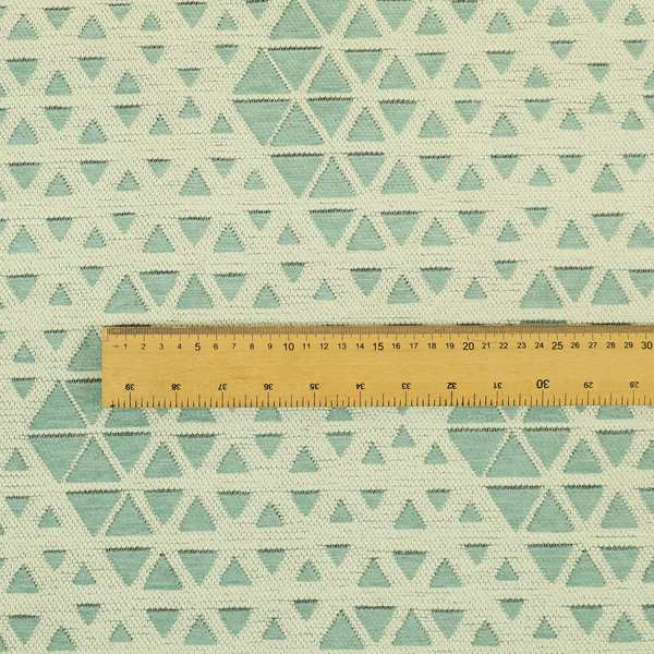 White Blue Colour Geometric Triangle Pattern Chenille Upholstery Fabric JO-976 - Roman Blinds