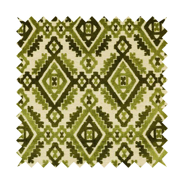 Kilim Pattern Cut Velvet Material Green Coloured Upholstery Fabric JO-979