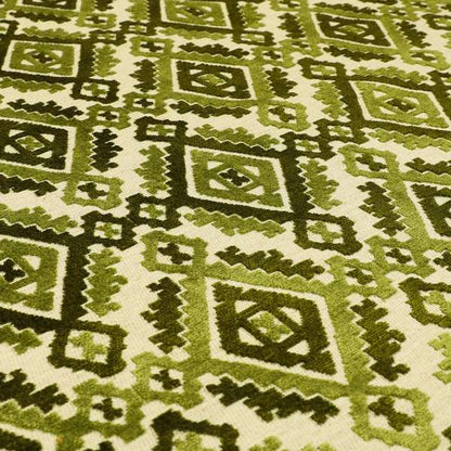 Kilim Pattern Cut Velvet Material Green Coloured Upholstery Fabric JO-979