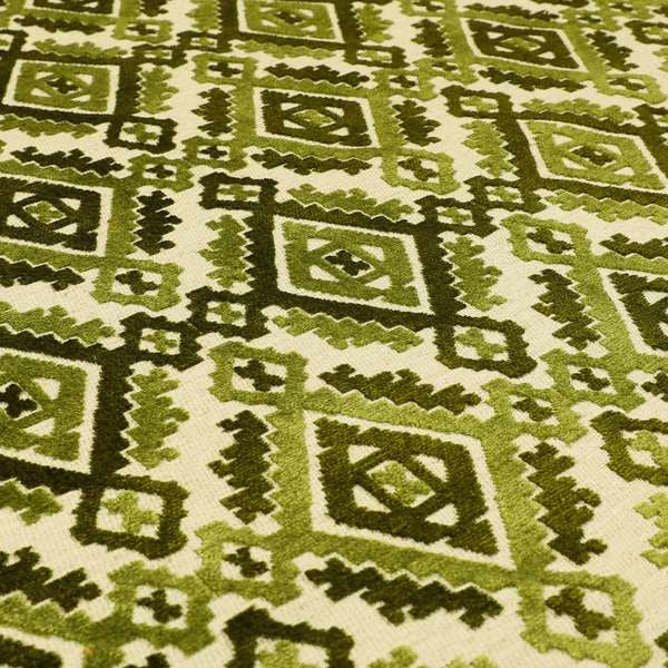 Kilim Pattern Cut Velvet Material Green Coloured Upholstery Fabric JO-979 - Made To Measure Curtains