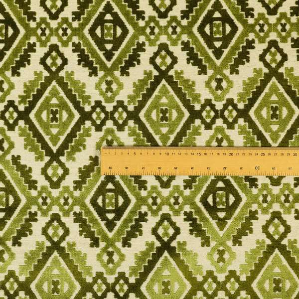 Kilim Pattern Cut Velvet Material Green Coloured Upholstery Fabric JO-979