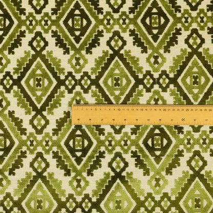 Kilim Pattern Cut Velvet Material Green Coloured Upholstery Fabric JO-979 - Made To Measure Curtains