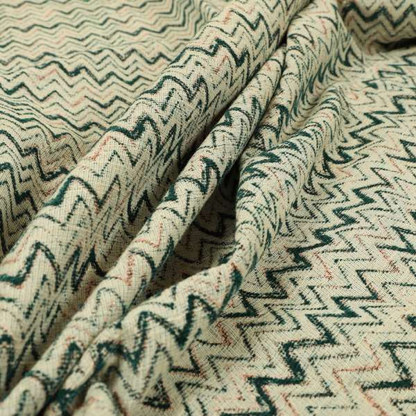 Cream Teal Pink Coloured Chevron Pattern Upholstery Furnishing Fabric JO-982 - Roman Blinds