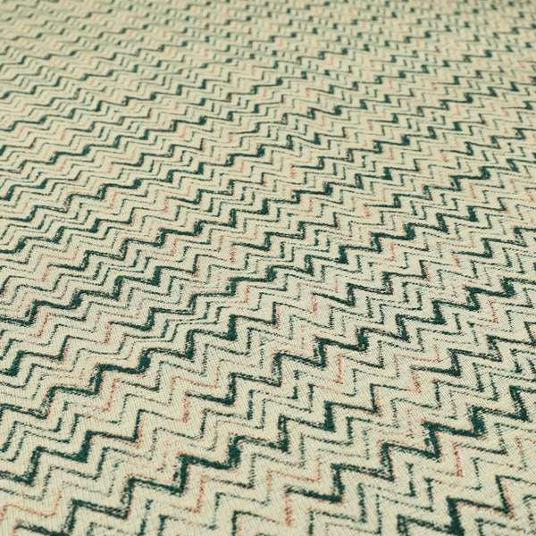 Cream Teal Pink Coloured Chevron Pattern Upholstery Furnishing Fabric JO-982 - Roman Blinds