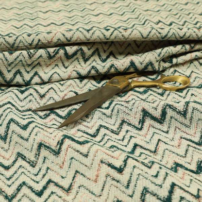 Cream Teal Pink Coloured Chevron Pattern Upholstery Furnishing Fabric JO-982 - Roman Blinds