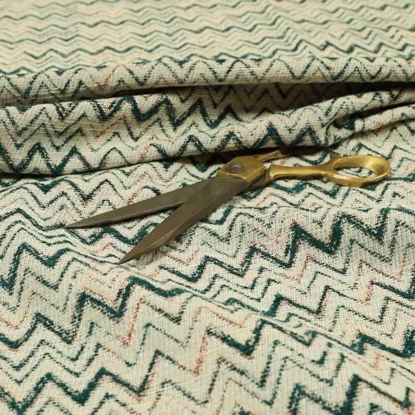 Cream Teal Pink Coloured Chevron Pattern Upholstery Furnishing Fabric JO-982