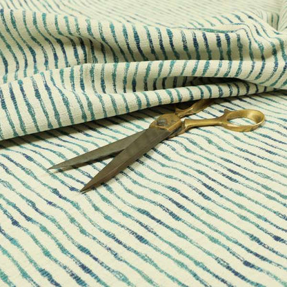 Decorative Wave Vertical Stripe Blue Teal Colour Pattern Chenille Jacquard Fabric JO-983 - Made To Measure Curtains