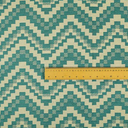 Blue Cream Colour Cubed Chevron Pattern Furnishing Fabric JO-984 - Roman Blinds