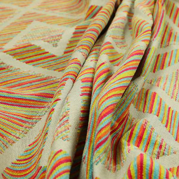 Geometric Modern Cubed Pattern Multicoloured Chenille Upholstery Fabric JO-988 - Made To Measure Curtains