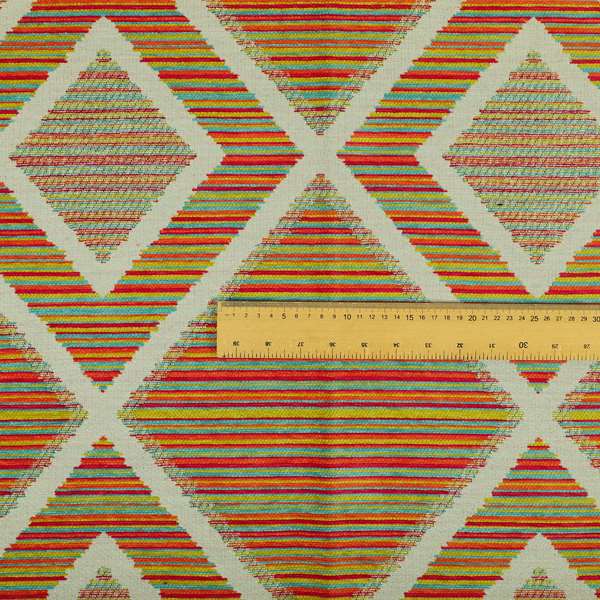 Geometric Modern Cubed Pattern Multicoloured Chenille Upholstery Fabric JO-988 - Made To Measure Curtains