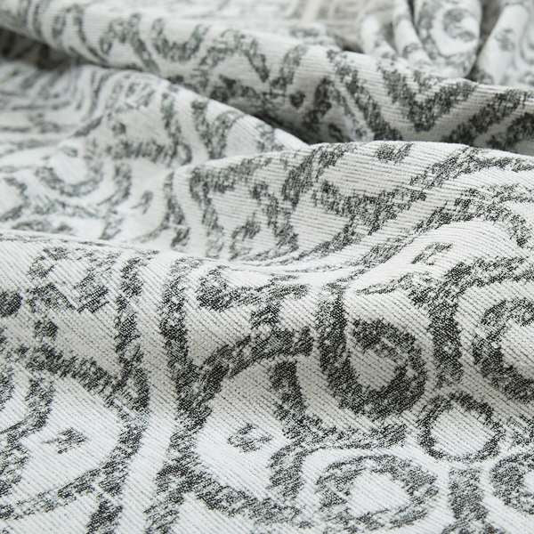 Victoria Medallion Tile Design Fabric In White Grey Woven Soft Chenille Furnishing Fabric JO-99 - Roman Blinds