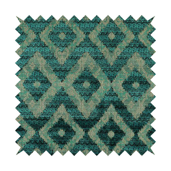 Diamond Tile Pattern In Cut Velvet Textured Blue Teal Furnishing Upholstery Fabric JO-991 - Roman Blinds