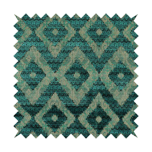 Diamond Tile Pattern In Cut Velvet Textured Blue Teal Furnishing Upholstery Fabric JO-991