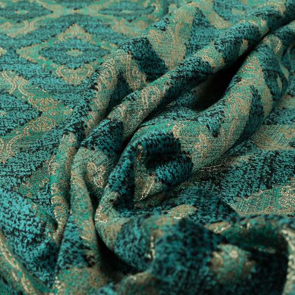 Diamond Tile Pattern In Cut Velvet Textured Blue Teal Furnishing Upholstery Fabric JO-991 - Roman Blinds