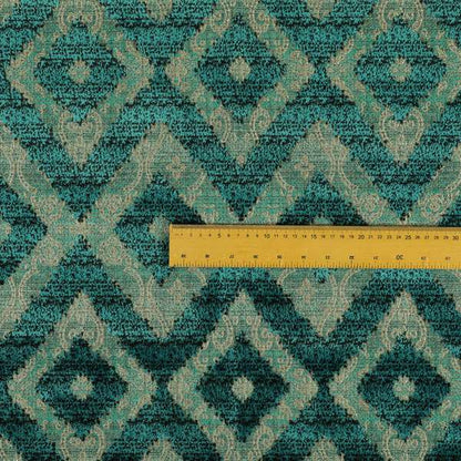 Diamond Tile Pattern In Cut Velvet Textured Blue Teal Furnishing Upholstery Fabric JO-991 - Roman Blinds