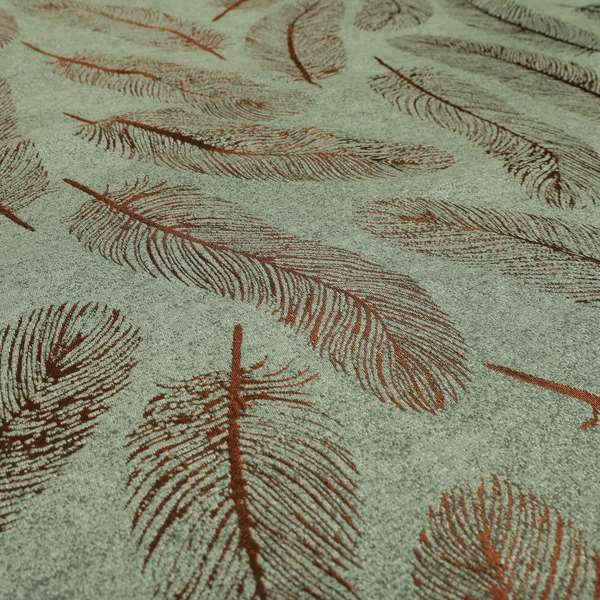 Falling Feathers Pattern In Grey Orange Chenille Furnishing Curtain Upholstery Fabric JO-992