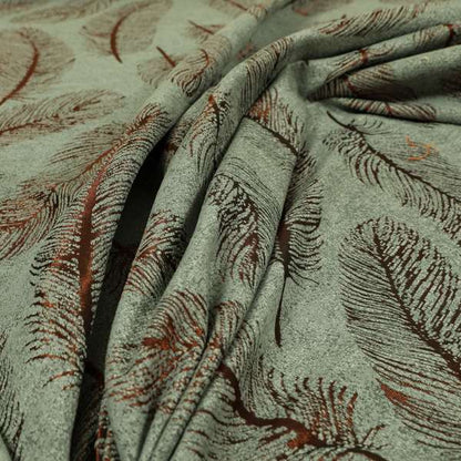 Falling Feathers Pattern In Grey Orange Chenille Furnishing Curtain Upholstery Fabric JO-992 - Roman Blinds