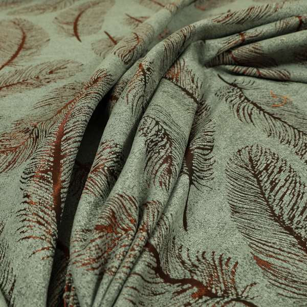 Falling Feathers Pattern In Grey Orange Chenille Furnishing Curtain Upholstery Fabric JO-992 - Made To Measure Curtains