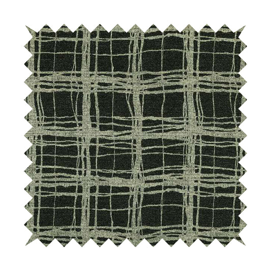 Squared Abstract Pattern In Black Beige Chenille Furnishing Curtain Upholstery Fabric JO-993