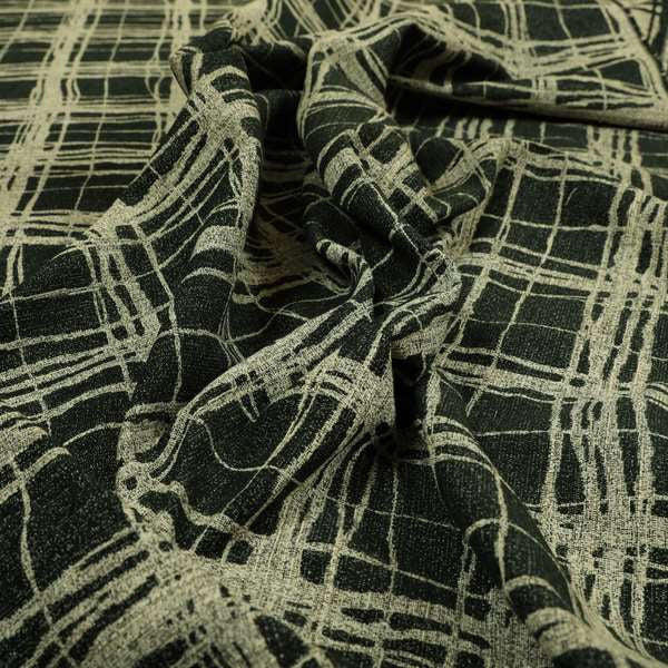 Squared Abstract Pattern In Black Beige Chenille Furnishing Curtain Upholstery Fabric JO-993 - Roman Blinds