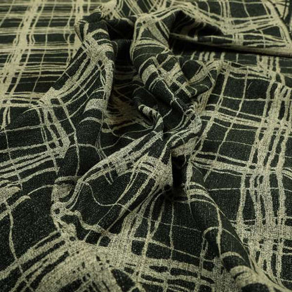 Squared Abstract Pattern In Black Beige Chenille Furnishing Curtain Upholstery Fabric JO-993