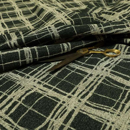 Squared Abstract Pattern In Black Beige Chenille Furnishing Curtain Upholstery Fabric JO-993