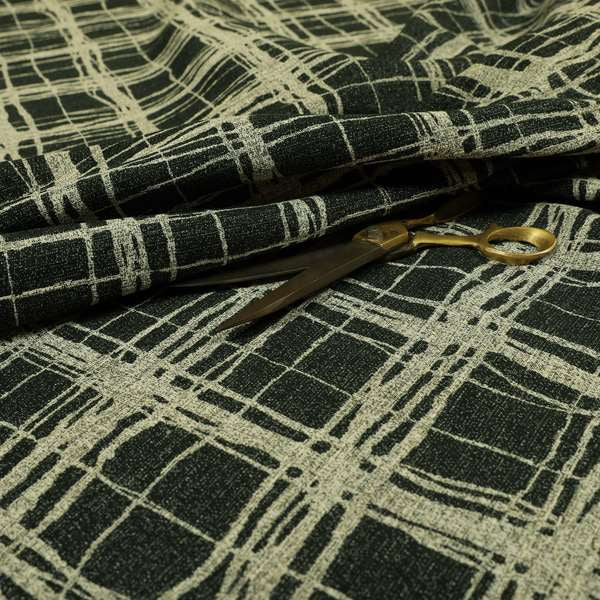 Squared Abstract Pattern In Black Beige Chenille Furnishing Curtain Upholstery Fabric JO-993 - Made To Measure Curtains