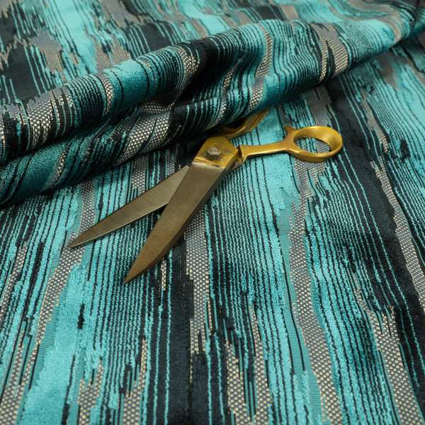 Modern Abstract Pattern In Blue Velvet Furnishing Upholstery Fabric JO-995 - Roman Blinds