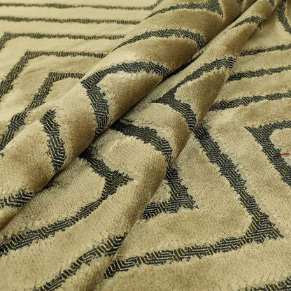 Chevron Pattern In Golden Brown Velvet Material Furnishing Upholstery Fabric JO-996 - Roman Blinds