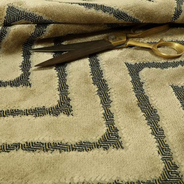 Chevron Pattern In Golden Brown Velvet Material Furnishing Upholstery Fabric JO-996 - Roman Blinds