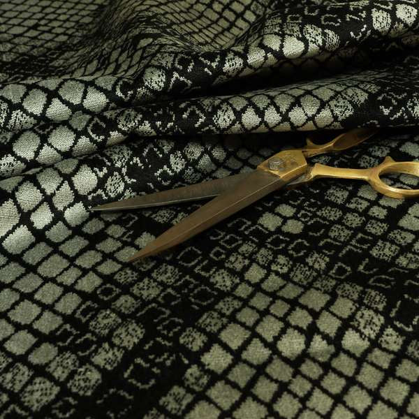 Snake Scales Pattern In Black Grey Velvet Material Furnishing Upholstery Fabric JO-999 - Made To Measure Curtains