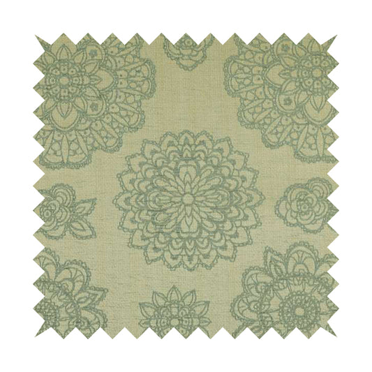 Floral Leaf Design In Duck Egg Blue Green Colour Chenille Furnishing Fabric JU030316-01